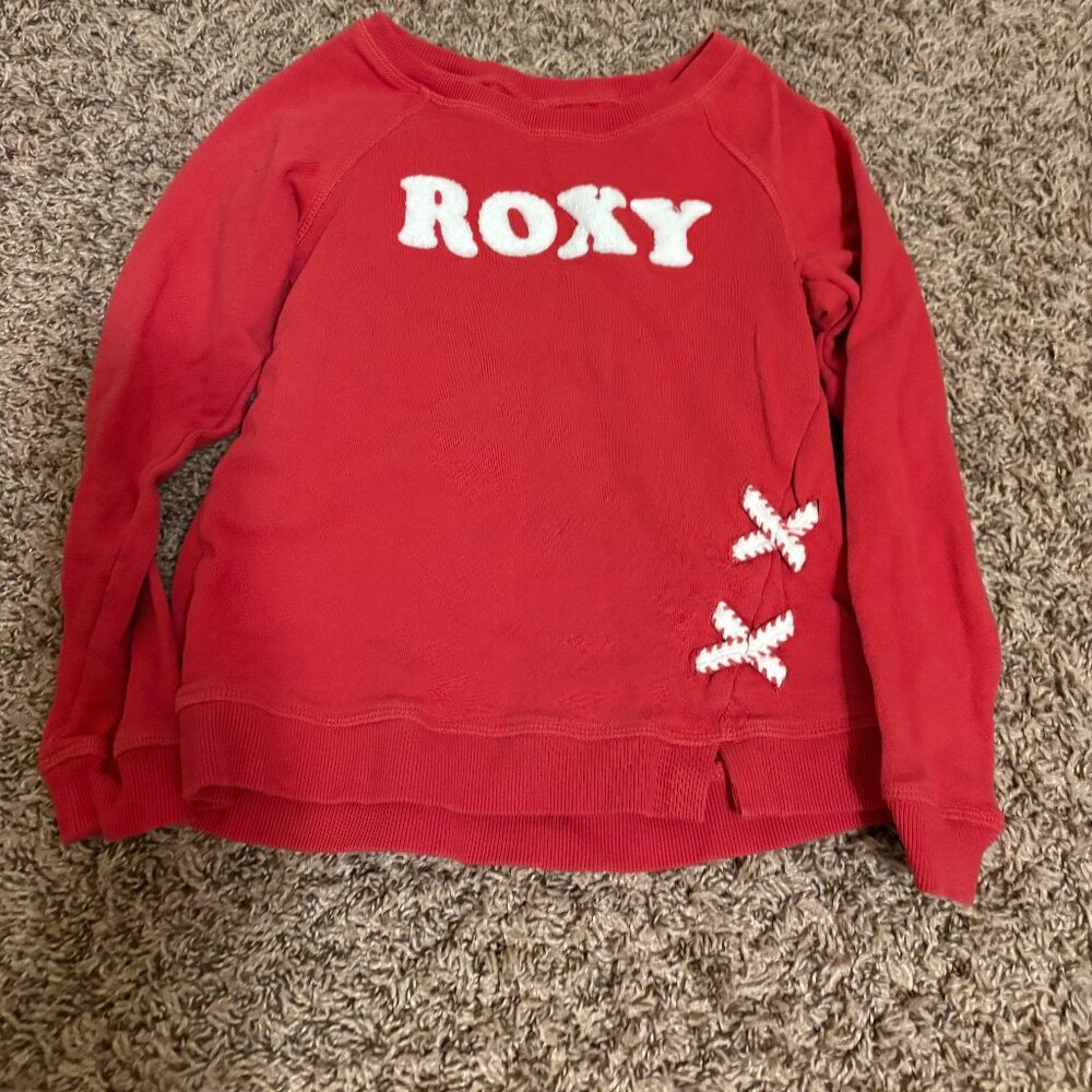 Roxy Girl Vintage Feel Sweatshirt Medium 10 Red White Applique Spellout Graphic